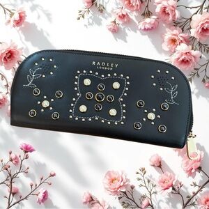 Radley London Black leather zip around Wallet with studded pearl crystal
